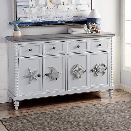 Montauk 60" Wide Blue and Gray Wood 4-Door 4-Drawer Cabinet