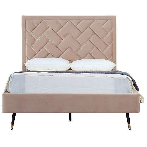 Crosby Modern Full- Size Upholstered Velvet Bedframe and Headboard in Nude