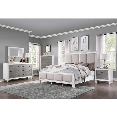 Katia Channel Tufted Gray Fabric Queen Headboard